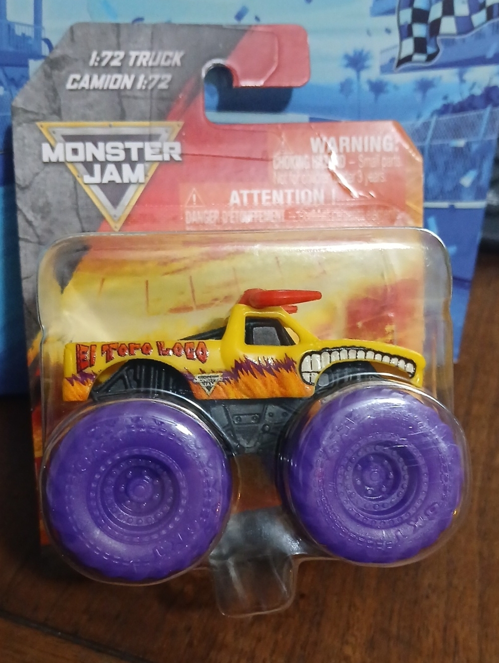 Monster Jam El Toro Loco 1/72 Yellow Monster Truck Toy with Purple Wheels